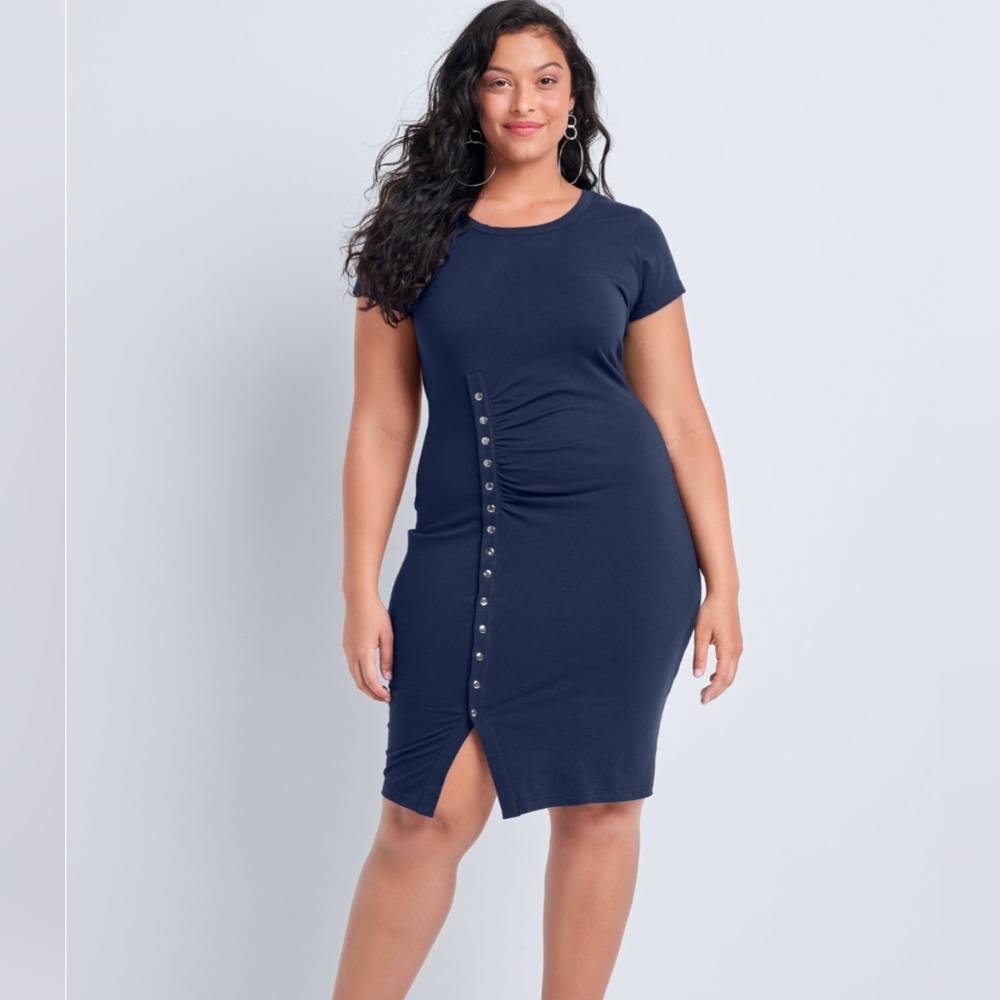 NWOT Navy Grommet Rouched Dress, size 1x